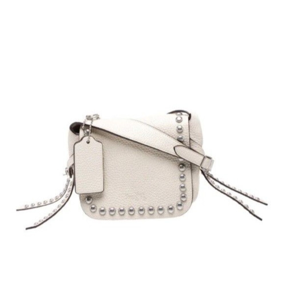 COACH Dakotah 14 Mini Flap Crossbody Bag Studded Pebbled Leather Chalk "Marks"
